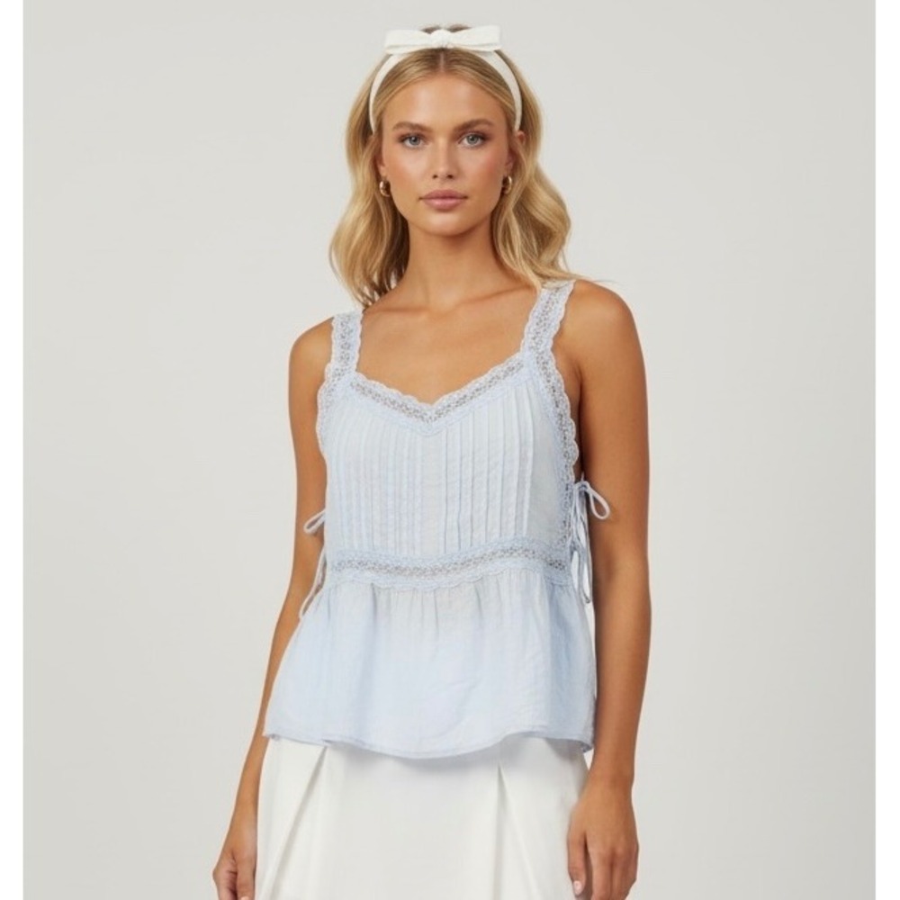 NEW Wild Fable Light Blue XL Lace Trim Side Tie Peplum Top Cottagecore Tank